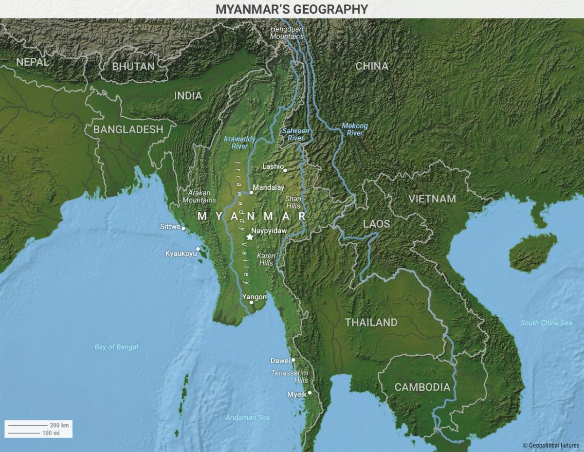 พม่านแผนที่ภูมิศาสตร์