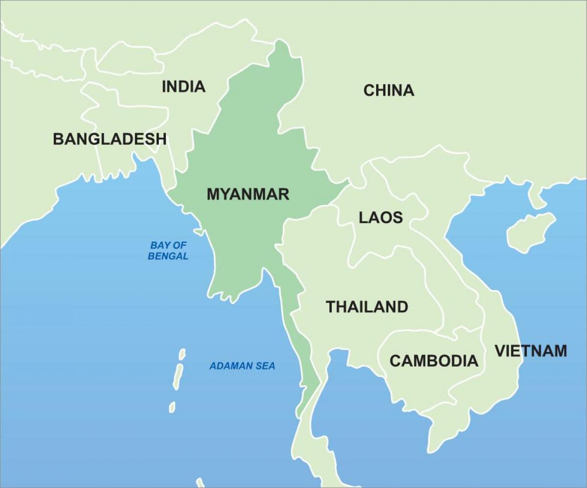 พม่าอยู่บนแผนที่ของเอเชีย